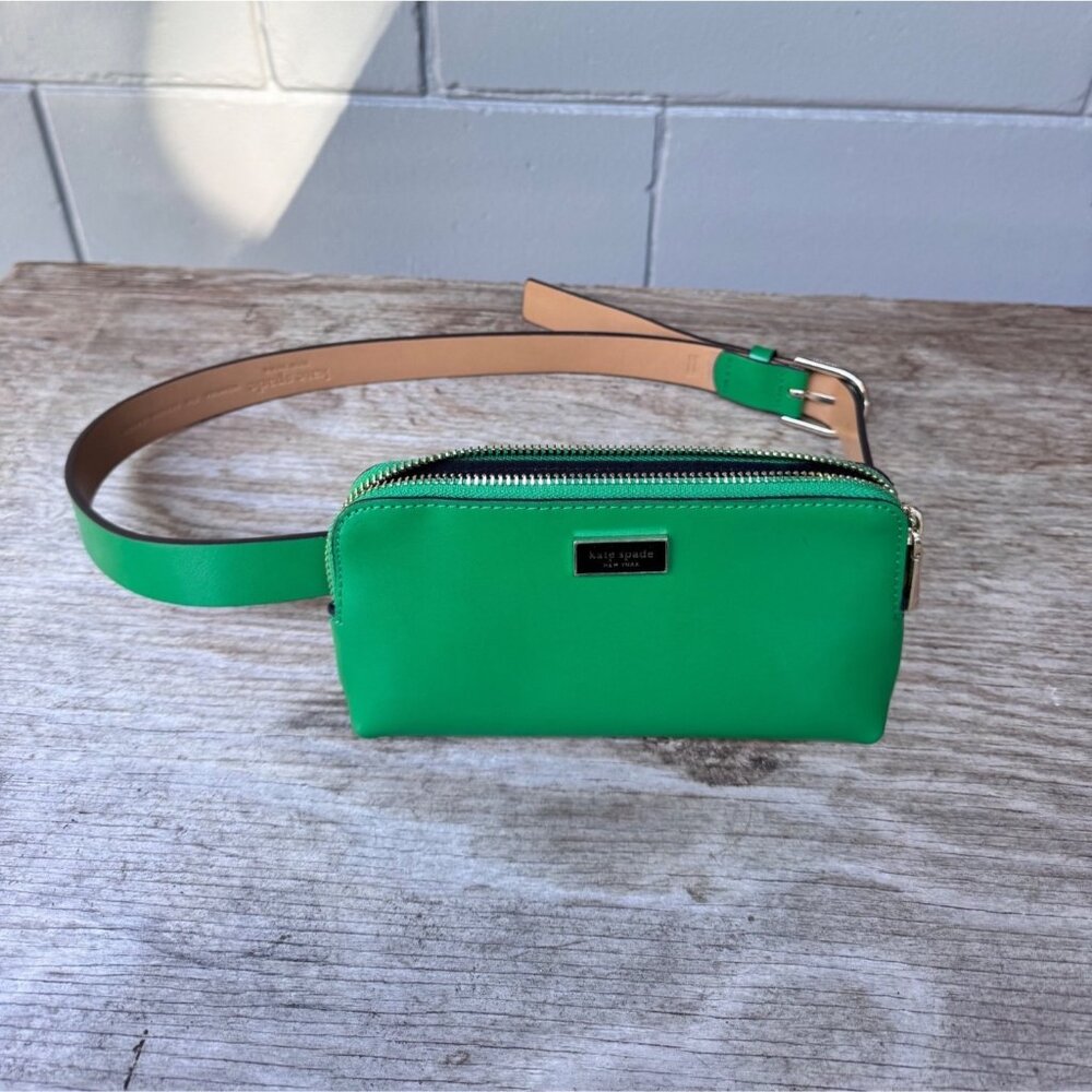 Kate Spade New York Green Leather Belt Bag Fanny Pack Waist Pack Zip Pouch